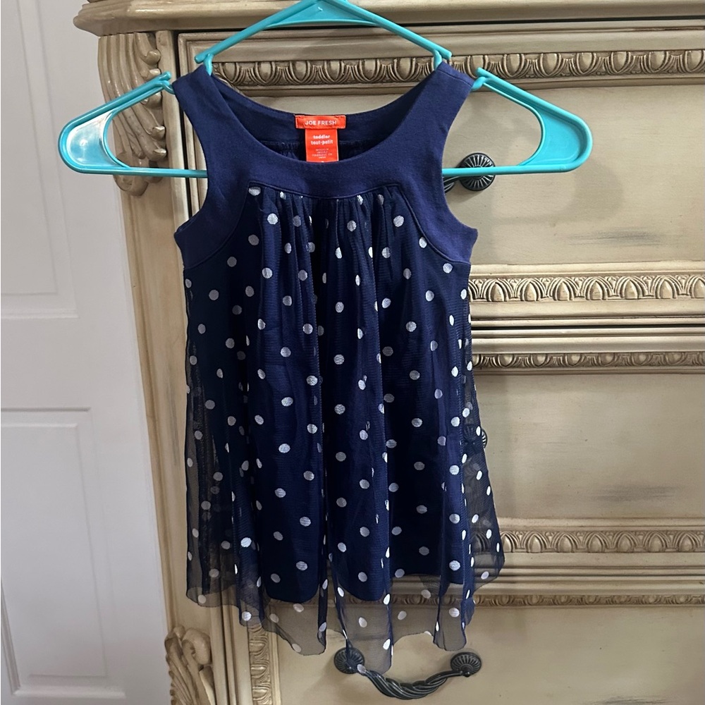 Joe Fresh Baby Girls Dress 2T Navy Polkadot Summer Tank Tutu Tulle Kids NWT